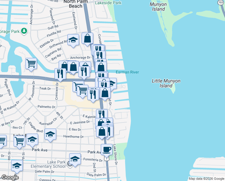 map of restaurants, bars, coffee shops, grocery stores, and more near 131 Doolen Court in North Palm Beach