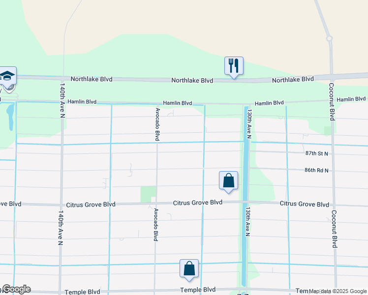map of restaurants, bars, coffee shops, grocery stores, and more near 13341 87th Street North in West Palm Beach