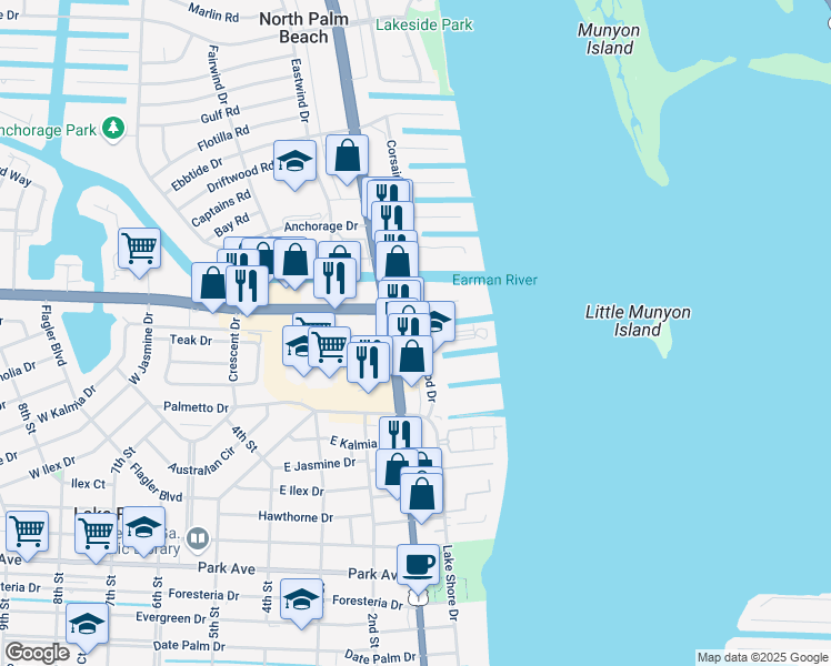map of restaurants, bars, coffee shops, grocery stores, and more near 216 U.S. 1 in North Palm Beach