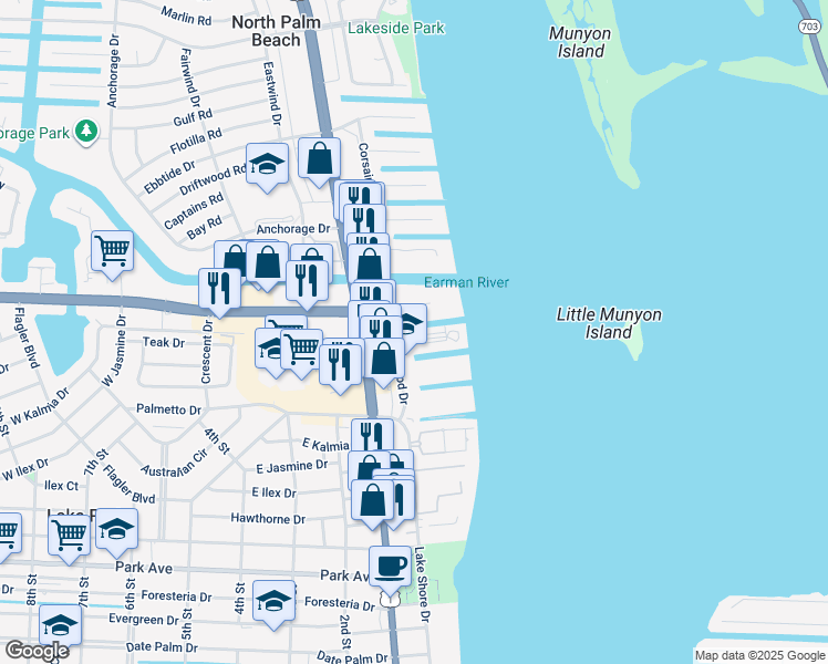 map of restaurants, bars, coffee shops, grocery stores, and more near 131 Doolen Court in North Palm Beach