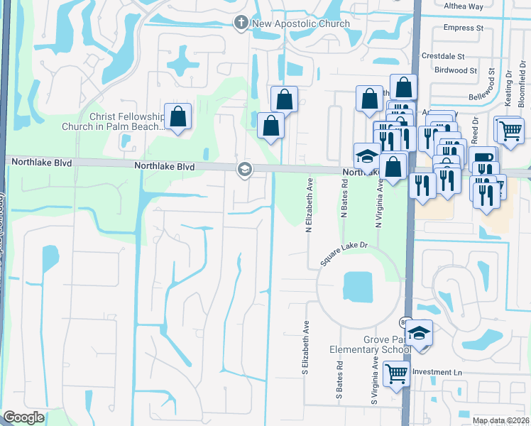 map of restaurants, bars, coffee shops, grocery stores, and more near 5050 Mongo Way in Palm Beach Gardens