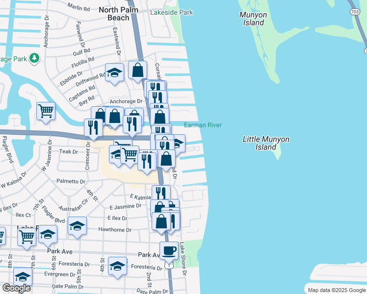 map of restaurants, bars, coffee shops, grocery stores, and more near 131 Doolen Court in North Palm Beach