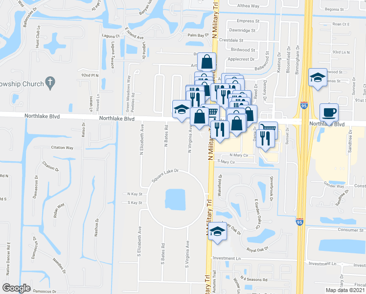 map of restaurants, bars, coffee shops, grocery stores, and more near 8819 North Virginia Avenue in Palm Beach Gardens