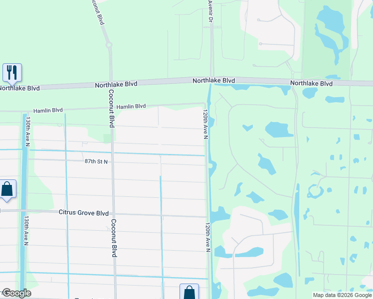 map of restaurants, bars, coffee shops, grocery stores, and more near 12095 87th Street North in West Palm Beach