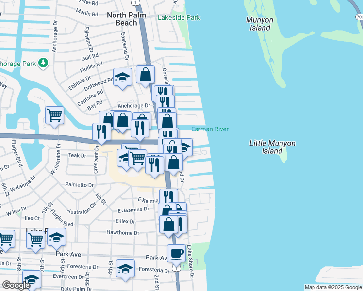 map of restaurants, bars, coffee shops, grocery stores, and more near 131 Doolen Court in North Palm Beach