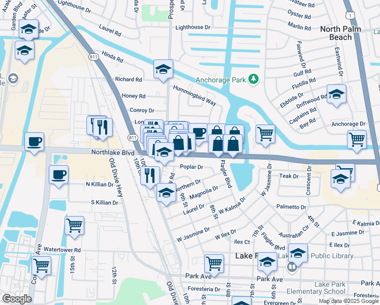 map of restaurants, bars, coffee shops, grocery stores, and more near 765 Florida 850 in North Palm Beach