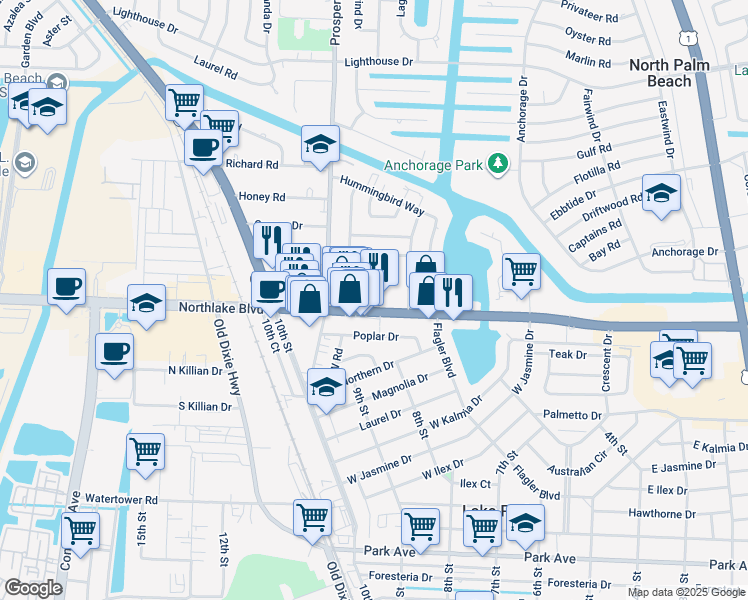 map of restaurants, bars, coffee shops, grocery stores, and more near 765 Florida 850 in North Palm Beach