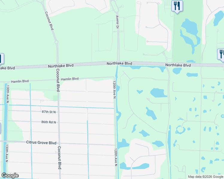 map of restaurants, bars, coffee shops, grocery stores, and more near 8955 120th Avenue North in West Palm Beach