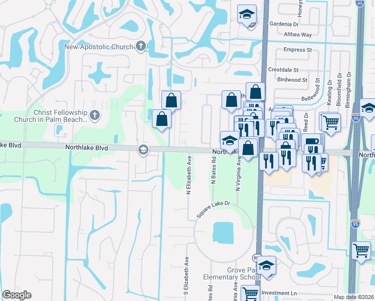 map of restaurants, bars, coffee shops, grocery stores, and more near 4857 Northlake Boulevard in Palm Beach Gardens