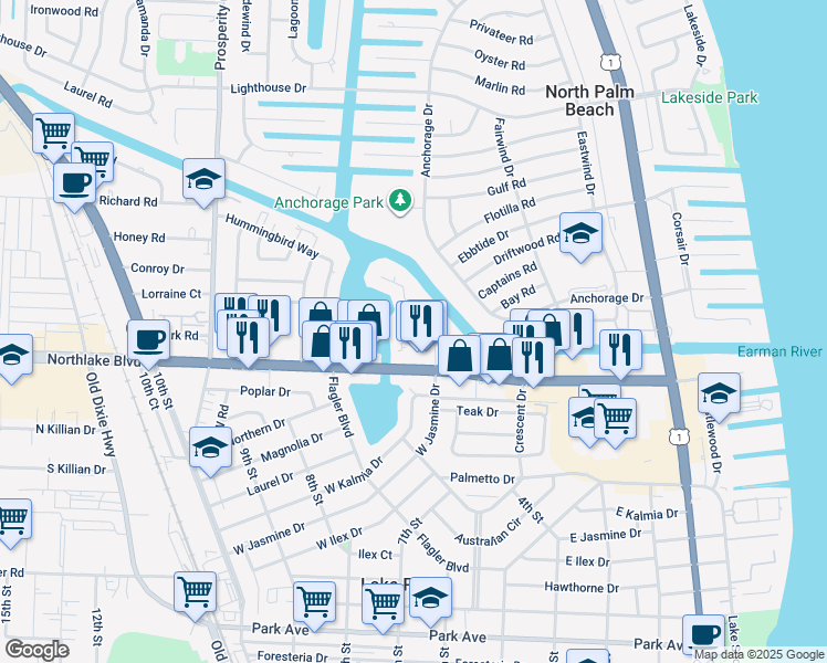 map of restaurants, bars, coffee shops, grocery stores, and more near 330 Southwind Drive in North Palm Beach