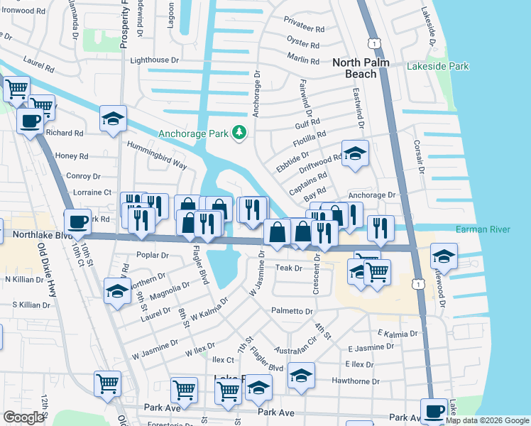 map of restaurants, bars, coffee shops, grocery stores, and more near 330 Southwind Drive in North Palm Beach
