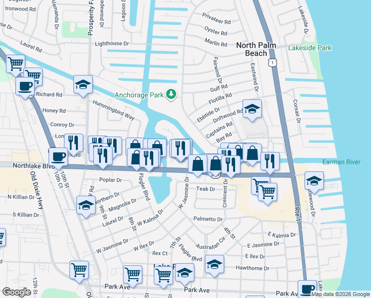 map of restaurants, bars, coffee shops, grocery stores, and more near 330 Southwind Drive in North Palm Beach