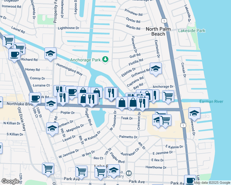 map of restaurants, bars, coffee shops, grocery stores, and more near 330 Southwind Drive in North Palm Beach