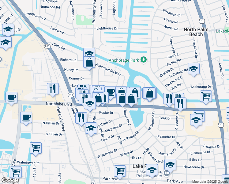 map of restaurants, bars, coffee shops, grocery stores, and more near 326 Northlake Drive in North Palm Beach