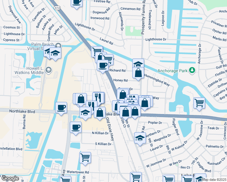 map of restaurants, bars, coffee shops, grocery stores, and more near 9221 Florida A1A Alternate in Palm Beach Gardens