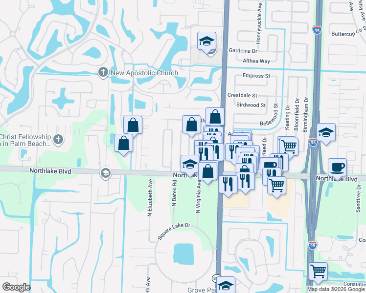 map of restaurants, bars, coffee shops, grocery stores, and more near 9136 East Highland Pines Drive in Palm Beach Gardens