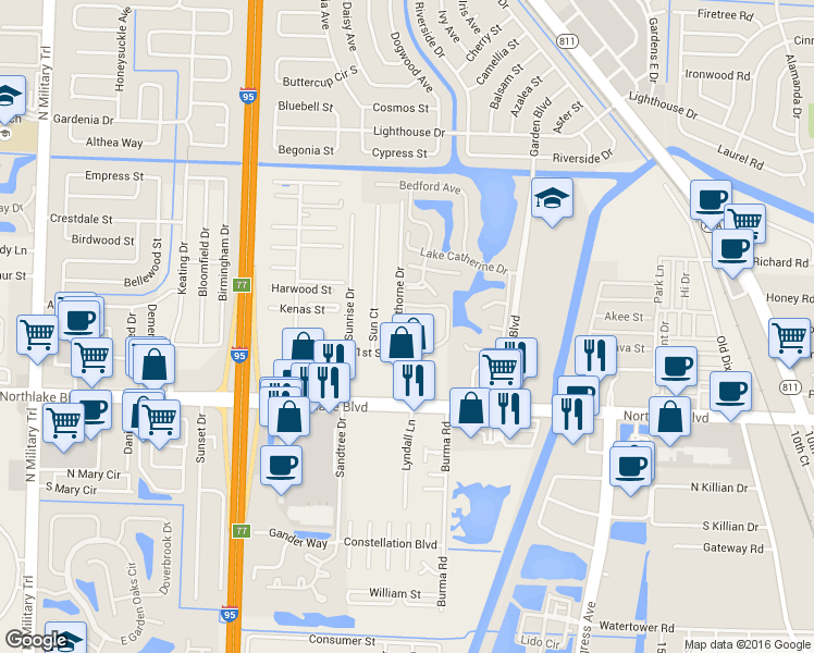 map of restaurants, bars, coffee shops, grocery stores, and more near 9229 Sun Terrace Circle in Palm Beach Gardens