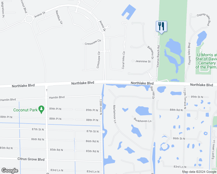 map of restaurants, bars, coffee shops, grocery stores, and more near 11875 Dunbar Court in West Palm Beach