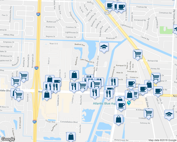 map of restaurants, bars, coffee shops, grocery stores, and more near 1904 Appleton Court in Palm Beach Gardens