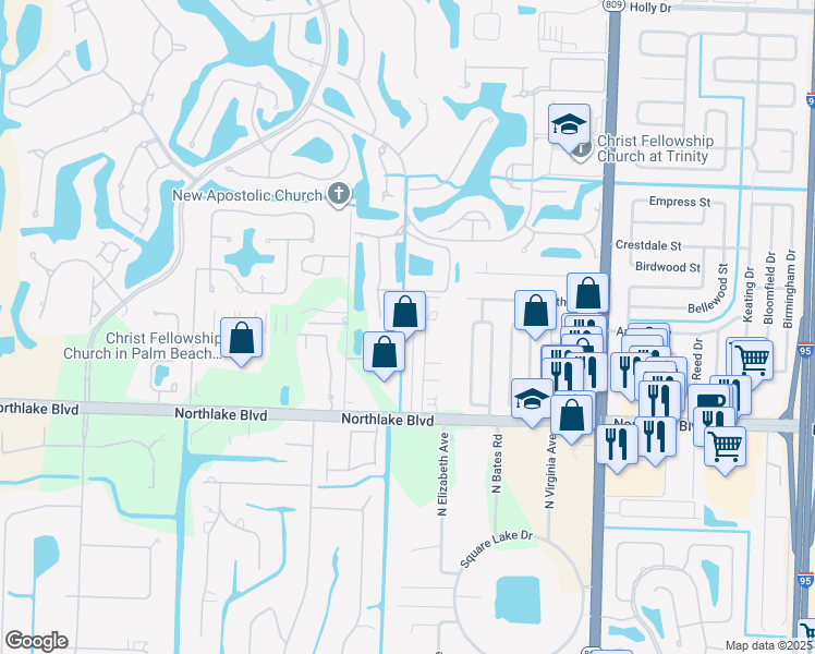 map of restaurants, bars, coffee shops, grocery stores, and more near 9227 Green Meadows Way in Palm Beach Gardens
