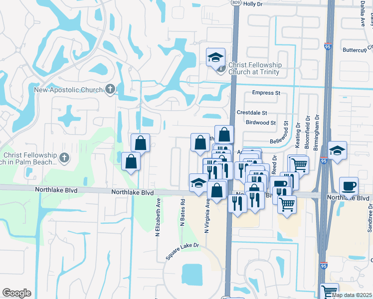 map of restaurants, bars, coffee shops, grocery stores, and more near 9218 East Highland Pines Boulevard in Palm Beach Gardens