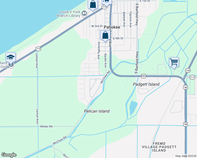 map of restaurants, bars, coffee shops, grocery stores, and more near 418 North Cocoanut Road in Pahokee