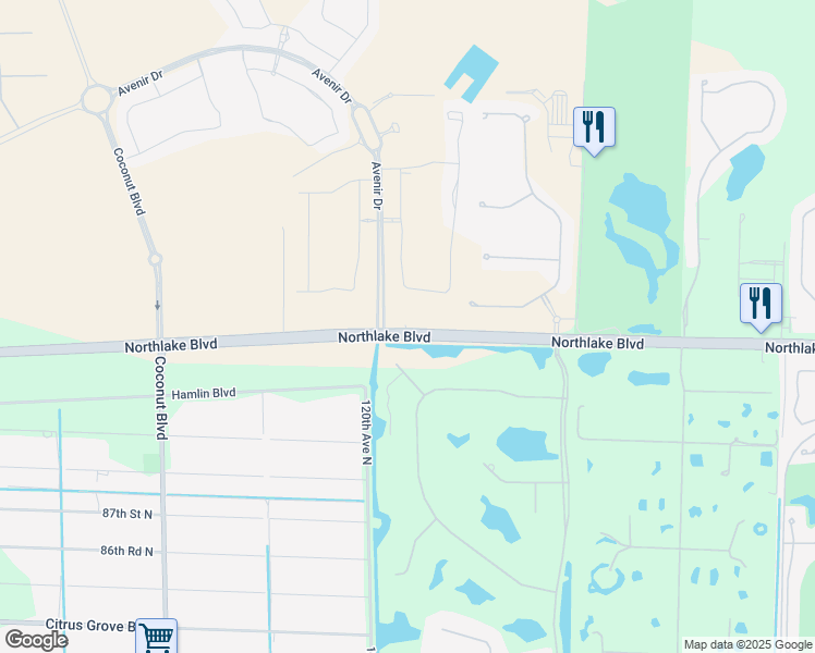 map of restaurants, bars, coffee shops, grocery stores, and more near 12001 Northlake Boulevard in West Palm Beach