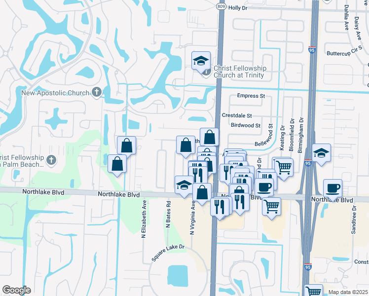 map of restaurants, bars, coffee shops, grocery stores, and more near 9232 East Highland Pines Drive in Palm Beach Gardens