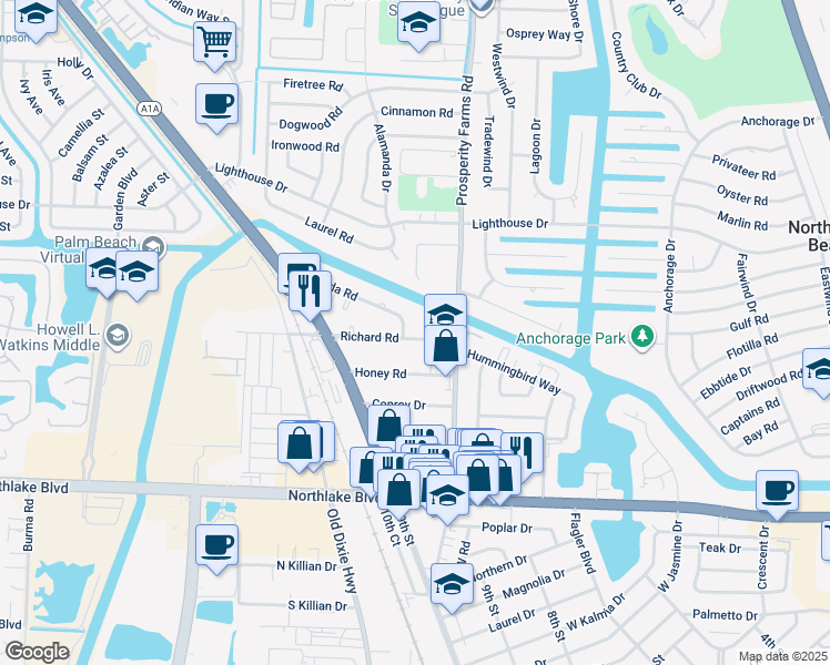 map of restaurants, bars, coffee shops, grocery stores, and more near 9402 Marand Way in West Palm Beach