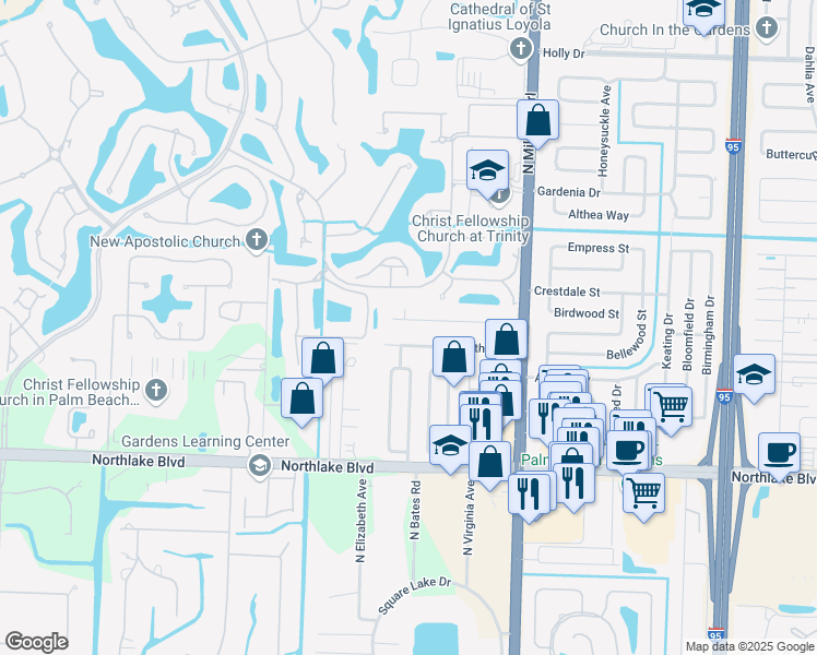 map of restaurants, bars, coffee shops, grocery stores, and more near 4796 Brady Lane in Palm Beach Gardens