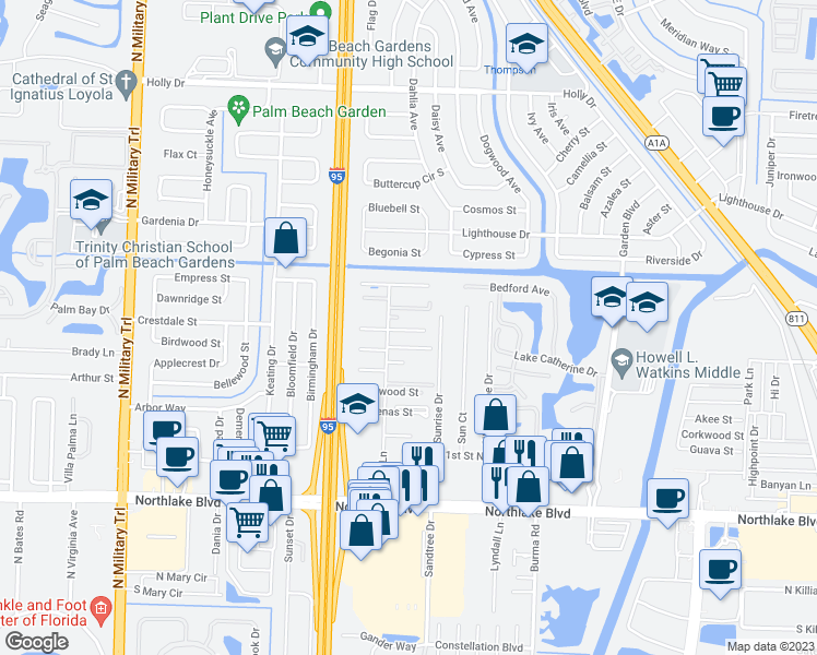 map of restaurants, bars, coffee shops, grocery stores, and more near 3820 Dove Landing Road in West Palm Beach