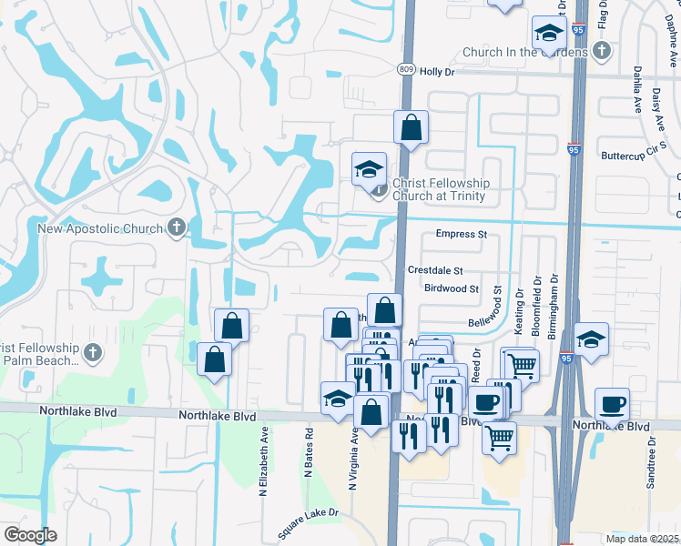 map of restaurants, bars, coffee shops, grocery stores, and more near 104 Palm Bay Circle in Palm Beach Gardens