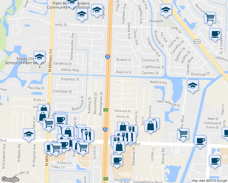 map of restaurants, bars, coffee shops, grocery stores, and more near 9471 Roan Lane in West Palm Beach