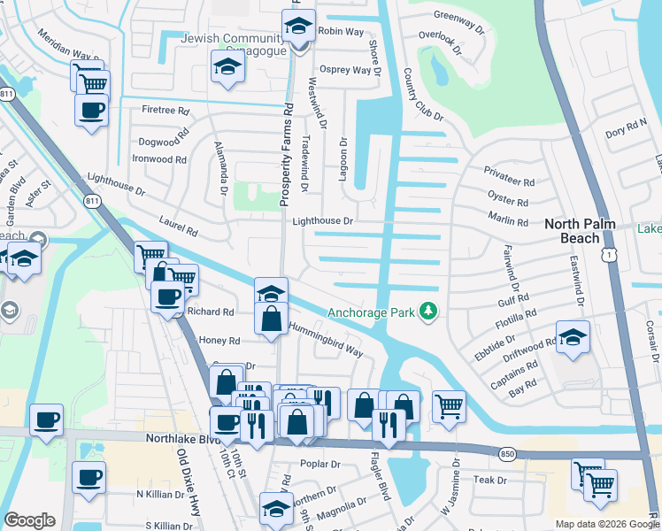 map of restaurants, bars, coffee shops, grocery stores, and more near 741 Jacana Way in North Palm Beach