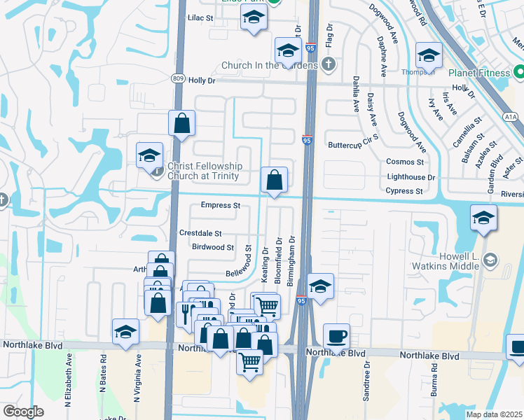 map of restaurants, bars, coffee shops, grocery stores, and more near 4137 Rodgers Street in Palm Beach Gardens