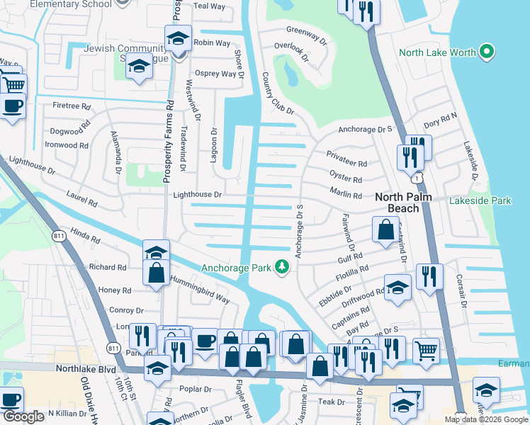 map of restaurants, bars, coffee shops, grocery stores, and more near 624 Lighthouse Drive in North Palm Beach