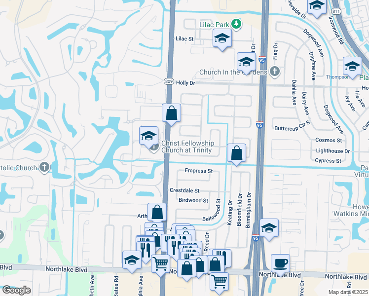 map of restaurants, bars, coffee shops, grocery stores, and more near 4416 Gardenia Drive in Palm Beach Gardens