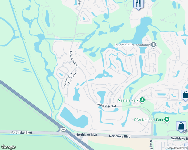 map of restaurants, bars, coffee shops, grocery stores, and more near 551 Prestwick Circle in Palm Beach Gardens