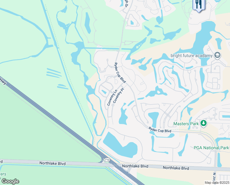 map of restaurants, bars, coffee shops, grocery stores, and more near 154 Coventry Lane in Palm Beach Gardens