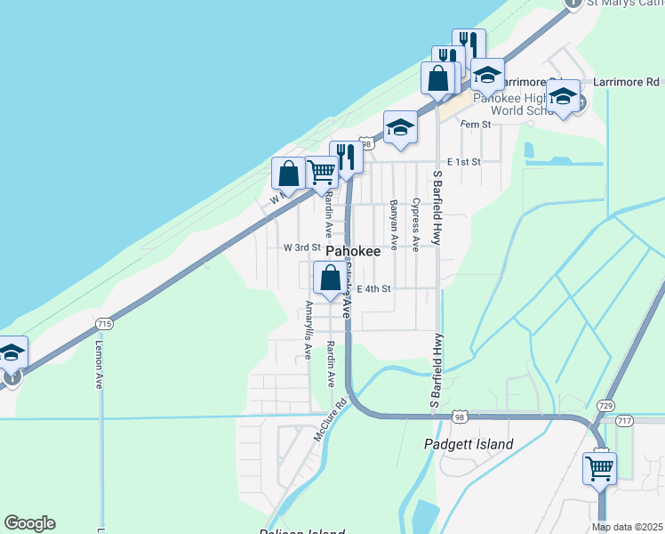 map of restaurants, bars, coffee shops, grocery stores, and more near 268 West 3rd Street in Pahokee