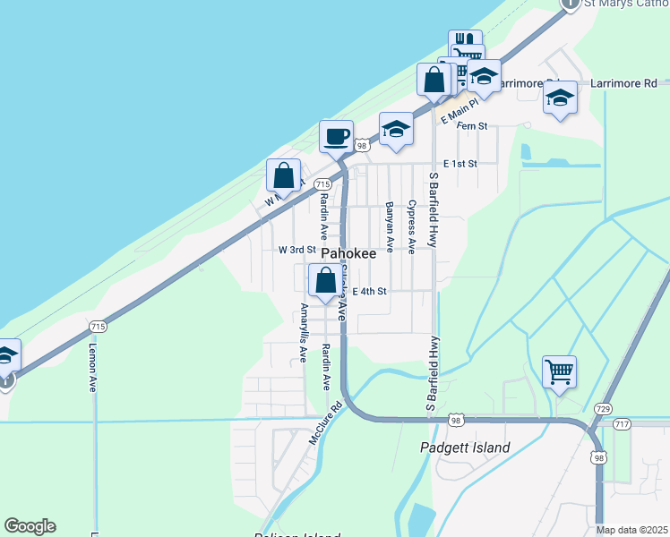 map of restaurants, bars, coffee shops, grocery stores, and more near in Pahokee