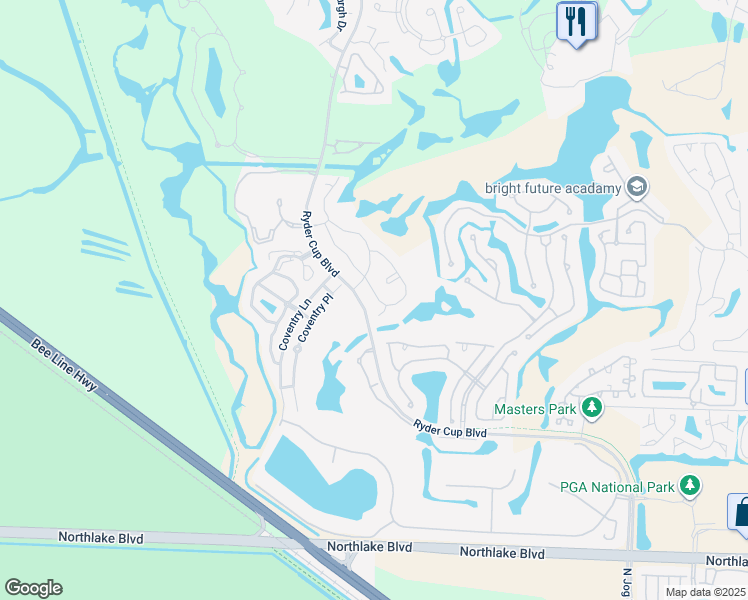 map of restaurants, bars, coffee shops, grocery stores, and more near 374 Prestwick Circle in Palm Beach Gardens