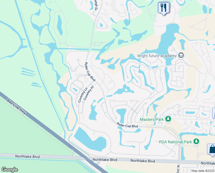 map of restaurants, bars, coffee shops, grocery stores, and more near 374 Prestwick Circle in Palm Beach Gardens