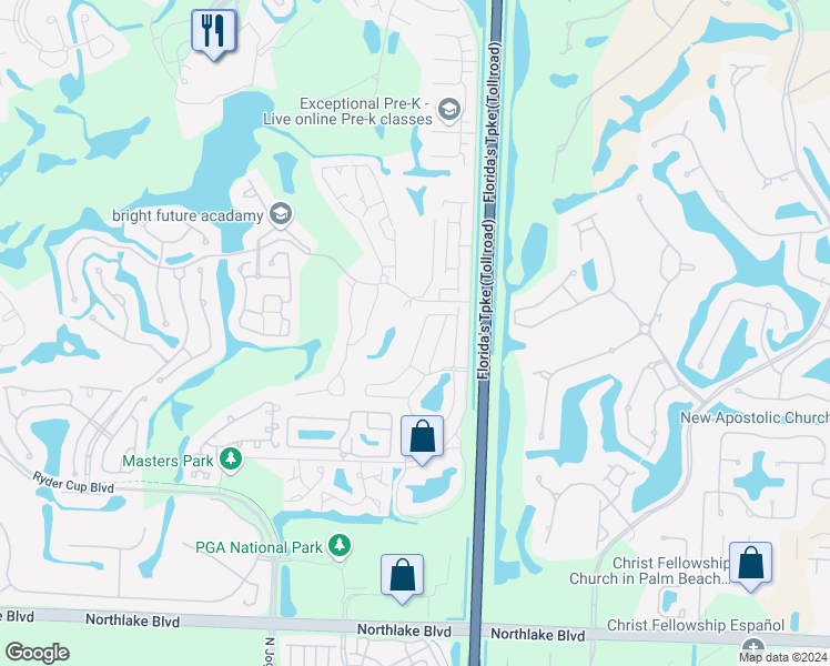 map of restaurants, bars, coffee shops, grocery stores, and more near 48 Windsor Lane in Palm Beach Gardens