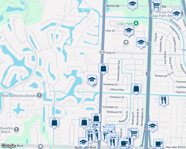 map of restaurants, bars, coffee shops, grocery stores, and more near 165 Gardenia Isles Drive in Palm Beach Gardens