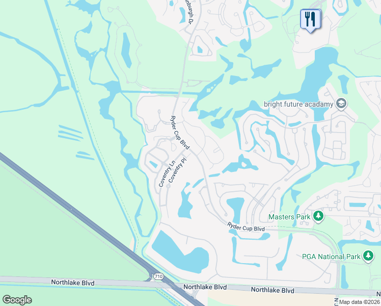 map of restaurants, bars, coffee shops, grocery stores, and more near 101 Coventry Place in Palm Beach Gardens