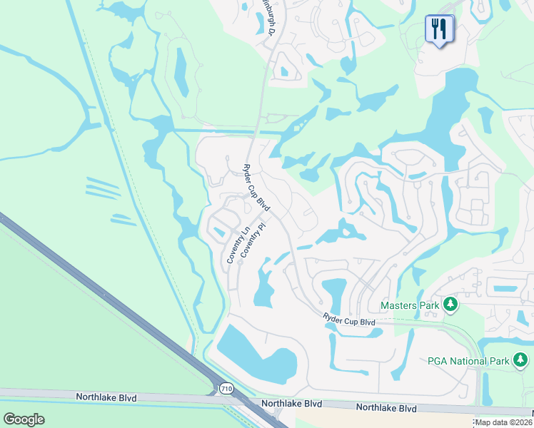 map of restaurants, bars, coffee shops, grocery stores, and more near 158 Coventry Place in Palm Beach Gardens