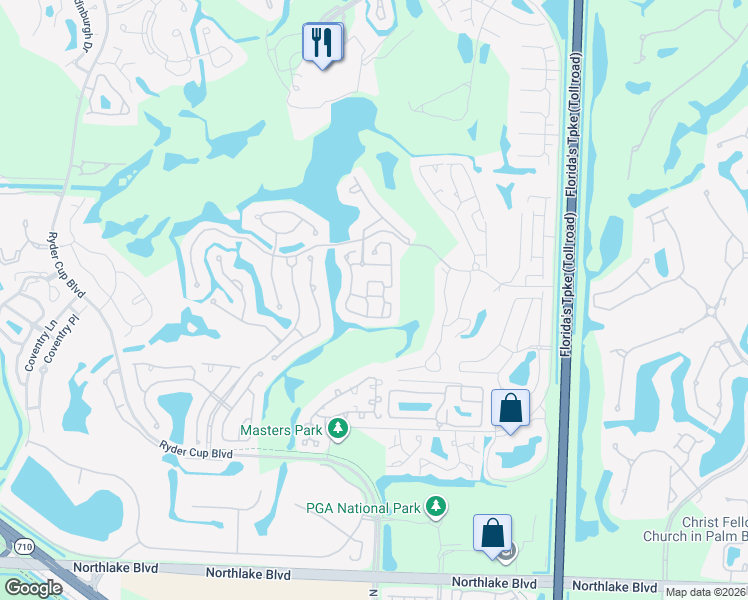 map of restaurants, bars, coffee shops, grocery stores, and more near 159 Spyglass Way in Palm Beach Gardens