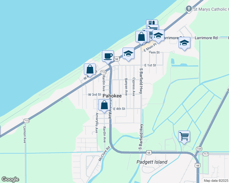 map of restaurants, bars, coffee shops, grocery stores, and more near in Pahokee