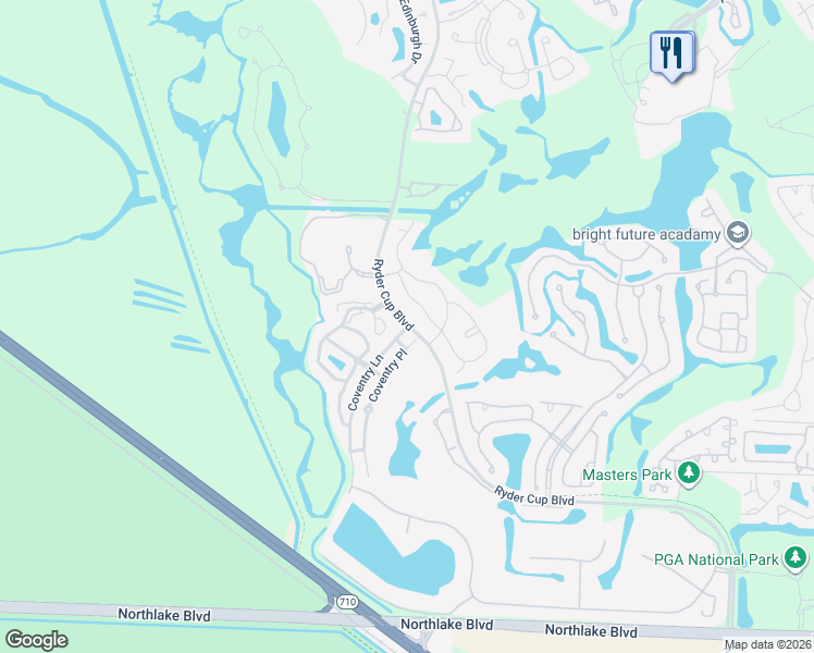 map of restaurants, bars, coffee shops, grocery stores, and more near 101 Coventry Place in Palm Beach Gardens